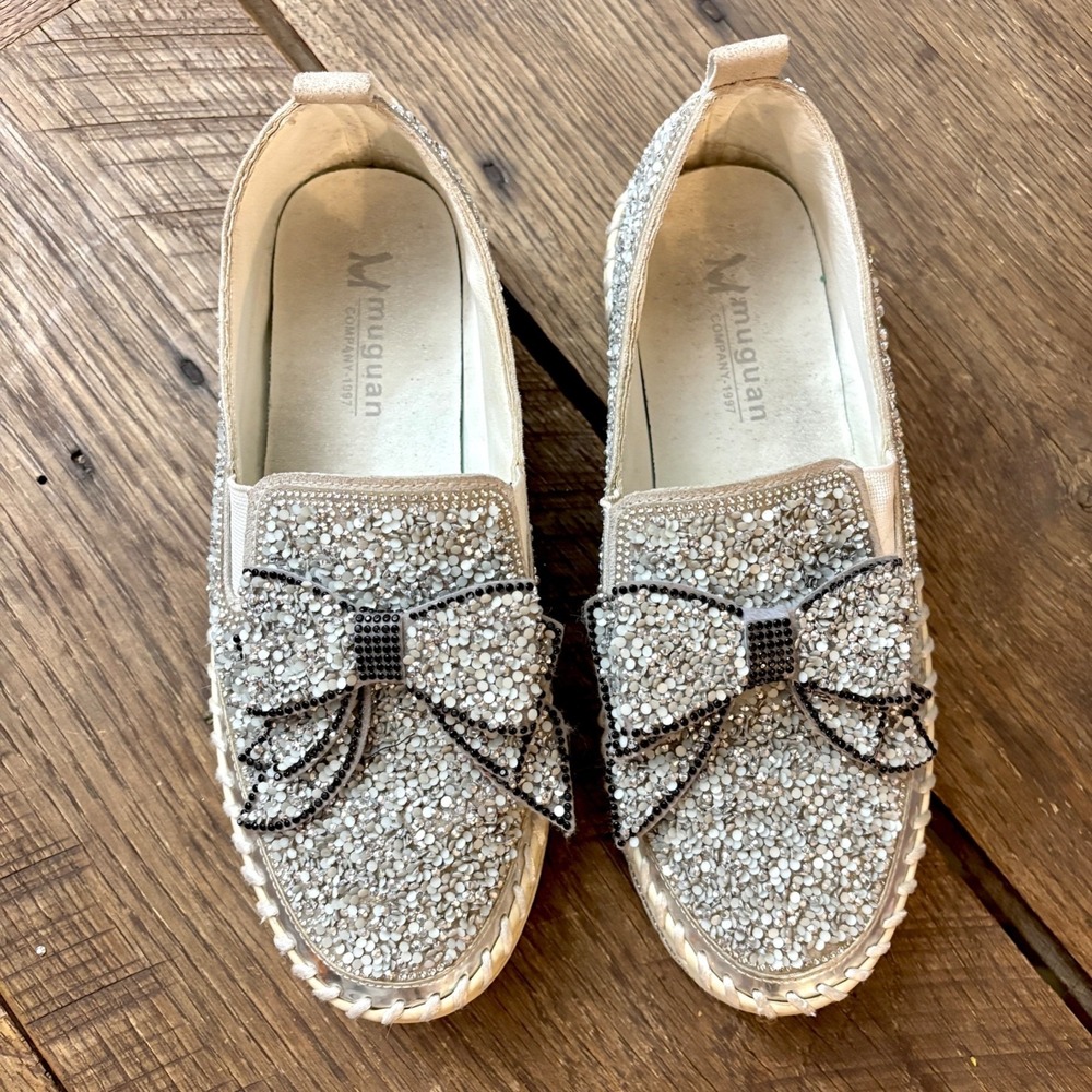 Sparkle Rhinestone Platform Glitter Slip On Sneakers Bow Bling Chunky Sole Size9